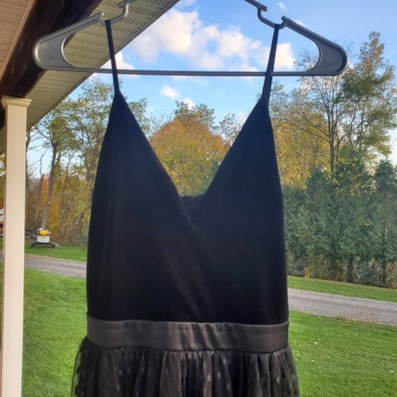 Express Velvet Bodice Polka Dot Tulle Midi Dress Black Party Formal Classic S - Picture 11 of 11